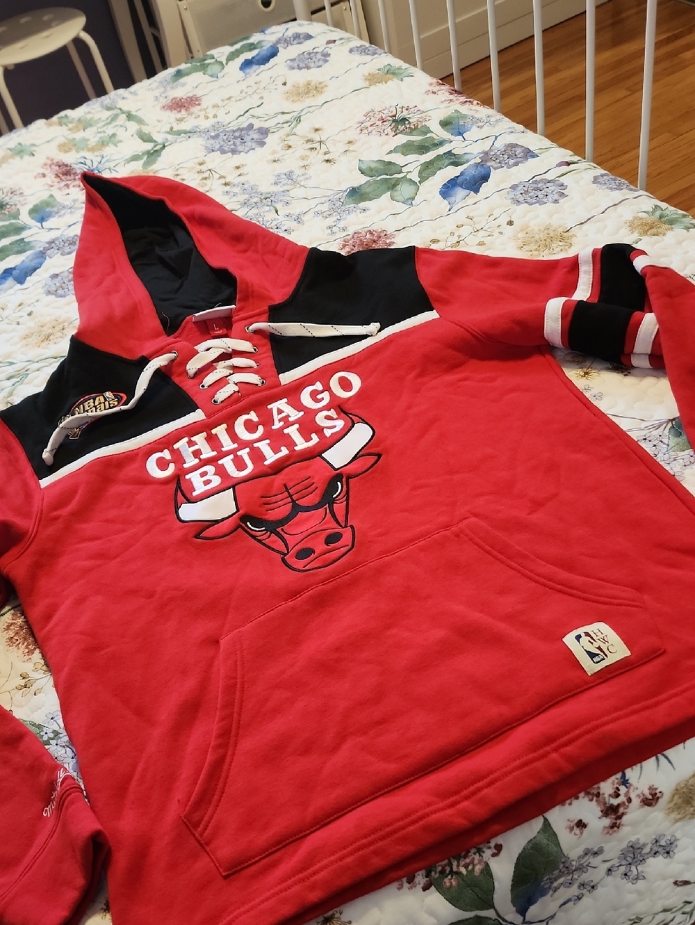 Mitchell & Ness Red and Black Hooded Sweatshirt